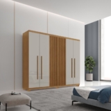 Guarda-Roupa 6 Portas 2 Gavetas com Pés MDF Logan Naturale/Off White