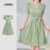 Lovito Vestido Casual de Lazo de Encaje Abotinado para Primavera/verano Vestido Verde para mujer L150AD831