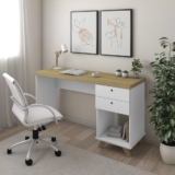 Escrivaninha Mesa Escritório 135cm Retrô 2 Gavetas Sky Home Office Olmo/Branco