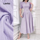 (New) Lovito Vestido Elegante Primavera/verão Vestido de Cor Roxa Clarinha para Mulher L149LD051
