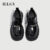 IELGY 2025 Outono De Sola Grossa De Couro Preto Feminino Com Cadarço Estilo Britânico Mocassins Versáteis