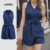 Lovito Macacão Boho Clássico E Versátil Com Botões Azul Ideal Para Primavera/verão Para Mulheres L149ED271