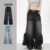Lovito Jeans casual simples com lavagem crua para mulheres 102AD449