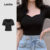 Lovito Camisa Casual de Manga Curta com Decote em V para Primavera/verão Camisa Preta para Mulheres L150ED686