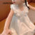 Lovito Vestido Infantil Fofo Com Babados De Renda Macio E Confortável Vestido Branco Primavera/Verão Menina LNL106121