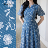 (NEW) Lovito Vestido Elegante com Botão Primavera/verão Azul para Mulheres L154ED156