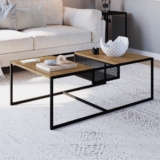 Mesa de Centro Industrial Retrô com Nicho Madeira/Aço York Hanover/Preto