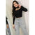 Blusa Manga Longa Feminino Tomara Que Caia Ombro a Ombro Ribana Canelado Moda Casual Moderno