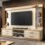 Estante Home para TV até 75 Polegadas com Espelho 4 Gavetas Leni   Off White/Cedro