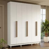 Guarda-Roupa Casal com Pés 6 Portas Batentes Branco/Branco/Rustic Saturno Madesa