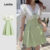 (NEW) Lovito Vestido Elegante com Blocos de Cores Amarração em Renda para Primavera/verão para mulheres L154ED1139
