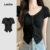 Lovito Camiseta Casual Preta Com Botões Frontais Para Mulheres Ideal Para a Primavera/verão L149ED003