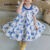 (New) Lovito Kids Vestido Fofo de Cor em Bloco para Criança Primavera/verão Azul e branco LNL115036