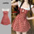 Lovito Vestido Bonito com Laço de Renda Primavera/verão Vermelho para Mulheres L144AD382