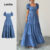 Lovito Vestido Elegante Camadas/Botões Frente Primavera/Verão Azul Vestido Evangélico Mulheres LBL29096