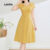 Lovito Vestido Elegante Com Botão Verão/Primavera Vestido Amarelo Para Mulheres L134LD254