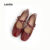Lovito Elegante laço vermelho liso Mary Jane Vintage sapatilhas botões Mary Jane para mulheres LFA75061