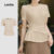 Lovito Blusa Elegante Assimétrica Primavera/verão Blusa Caqui para Mulheres L142LD436