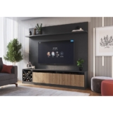 Rack com Impressão Ripado Painel para TV até 50 Polegadas 2 Portas Adega Roma  Grafite/Brise