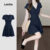 Lovito Vestido Casual de Lazer Simples para Primavera/verão Vestido Azul-marinho para mulheres L151AD454