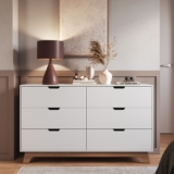 Cômoda para Quarto 6 Gavetas MDF Alice Branco/Louro Freijo