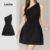 Lovito Vestido Casual em Pregas Primavera/verão Preto para Mulheres L155AD1278
