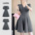 Lovito Vestido Casual com Laço para Primavera/verão Cor Cinza para mulheres L154ED371