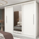 Guarda-roupa Casal 3 Portas 1 Porta Espelhada Milão 100% MDF Yescasa Branco
