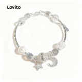 Lovito Pulseira Casual Com Estrela Lisa E Strass Para Mulheres LFA06110 (Prata)
