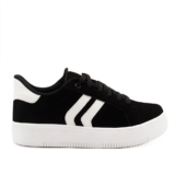 Tênis Casual  Duas Listras Lateral Lídia Nobuck Preto
