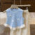 Lovito Kids Regata Casual com Laço Bufante Primavera/verão Blusa Azul para Menina LNL119247