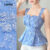Lovito Blusa Elegante de Festa com Pregas em Jacquard Primavera/verão Azul para Mulheres L150ED130