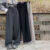 Lovito Calça Casual Calça Drapeada Lisa Para Mulheres LNA29025 (Cinza/Preto)