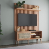 Rack Retrô com Painel para TV 55 Polegadas Ripado 100% MDF Porta Telada Não