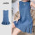 (NEW) Lovito Vestido Casual de Verão Primavera Azul com Babado Laço Nas Costas e Amarração para mulheres L155AD243