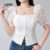 (Lovito Refine) Blusa Elegante com Laços Bordado de Renda Primavera/verão Blusa Branca para Mulher LR21E204