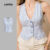 Lovito Blusa Casual de Botões No Topo com Abertura Frontal para Primavera/verão Azul para mulheres L138AD878
