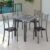 Conjunto de Jantar Mesa 70x70cm Tampo de Granito Topázio com 4 Cadeiras Sara Yescasa Preto Floral/Prata