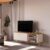 Rack para TV até 60 Polegadas Curvo Pés e Puxadores em Metal Tucupí Off White/Nature/Dourado