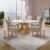 Conjunto Mesa Barcelona 120cmx120cm 6 Cadeiras Espanha Tampo Plus Redondo Vidro Yescasa Cinamomo/Off White/Boucle Bege