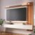 Painel Ripado para Tv até 70 Polegadas 3 Portas Basculantes 2 Prateleiras Juriti Off White Matte/Freijó