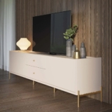 Rack para TV até 75 Polegadas 220cm 2 Portas 2 Gavetas Pés Dourados MDF Off-White Jasper 220