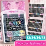 Caneta Glitter 24 48 72 96 pincel duplo marcadores arte canetas tinta metálica diy artesanato aniversário pôster álbum