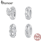 Bamoer 925 Prata Esterlina Pingente Borboleta Estrela Padrão Bolha Silicone Espaçador Grânulo Acessórios Série Jóias Pre