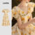 Lovito Vestido Boho com Flores  Babados  Primavera/verão para Mulheres L143ED306