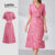 (Lovito Refine) Conjunto Rosa Elegante com Botões e Boa Textura de Saia para Mulheres LR12L010