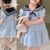 Lovito Kids Vestido Casual de Renda com Amarrar em Blocos de Cores Primavera/verão azul LNL119024