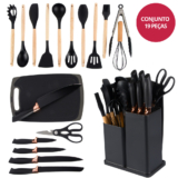 Kit Utensílios de Cozinha Silicone 19 Peças Preto Thika