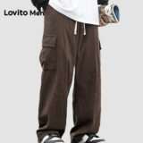 Lovito Casual Cargo Drawstring All Seasons Marrom para homens LNE127110