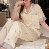 Lovito Conjuntos de Pijama Elegantes 2 em 1 Padrão Dia-a-Dia Primavera/Verão Pijama Damasco para Mulheres LNE134201